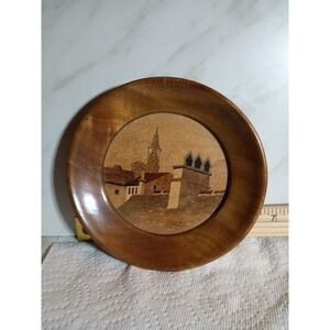 Vintage Becker Strasbourg Wood Marquetry Inlay Wall Art Plate Cityscape France